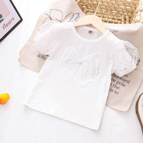 Áo thun cotton cao cấp tay voan phồng đính nơ dễ thương cho bé gái. size 110-140, bé  15-27kg, chất thun cotton 4 chiều mịn mát, form vừa thoải mái, tay phồng phối voan điệu dà, đính nơ trắng sang xịn mịn, hàng hiệu Rich Lai Quảng châu loại 1 cao cấp, 100% như hình </Br>
bảng size tham khảo </Br>
110: 13-16kg </Br>
120: 16-19kg </Br>
130: 20-23kg </Br>
140: 24-28kg </Br>



