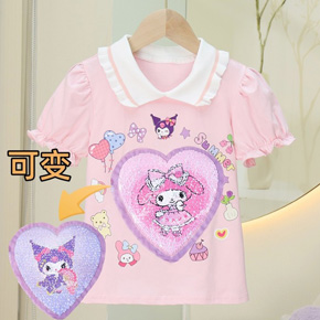 Áo thun cotton cổ bẻ kim sa lật vuốt đổi màu melody kuromi cho bé gái. size 110-150,  tuong ứng be 2-7t tuổi. cân nặng  15-35kg, </br>
*** chất thun cotton 4 chiều mịn mát, form vừa thoải mái, cổ bẻ hình kim sa vuốt đổi màu họa tiết kuromi thỏ tím đồi màu sang thỏ melody  mà các bé yêu thích,  Quảng châu loại 1 cao cấp, 100% như hình </Br>
Áo phối tay bèo dễ thương, cổ bo mềm bẻ,  dễ kết hợp cùng quần, chân váy cho bé đi chơi, </br>
Món quà dễ thương, tiện lợi mà bé nào cũng yêu thích </br>
*** bảng size tham khảo </Br>
110: 14-17kg </Br>
120: 17-20kg </Br>
130: 21-25kg </Br>
140: 24-28kg </Br>
150: 29-35kg
