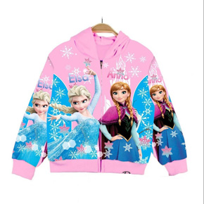 Áo khoác thun cotton da cá in công chúa elsa Frozen size đại. size 9-14t, bé 24-40kg, vải thun cotton da cá dày vừa phải, co dãn, hình in 3d công chúa elsa và anna frozen 2 cho bé gái, Việt Nam