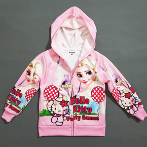 Áo khoác thun in 3d hoạt hình elsa kitty bé gái. size 6,10,14 bé 17-30kg, vải thun mềm mát, co dãn 4 chiều, hình in 3d elsa kitty bé gái, Việt Nam