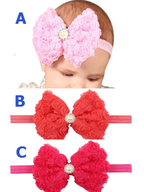 Băng đô ren nơ lớn đính hạt bé gái. bản thun, thích hợp cho bé từ 6 tháng đến 3t, 3 màu như hình