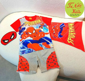 Bộ thun spiderman siêu anh hùng kèm khăn choàng và mặt nạ cho bé trai.  size 3-10t, bé 12-29kg </BR>
* vải thun cotton 4 chiều, hình in thấm không bong tróc, mềm mại, thoáng mát</Br>
* Nguyện bộ gồm áo, quần, khăn choàng, mặt nạ giấy </Br>
* Họa tiết spiderman, siêu anh hùng mà các bé trai yêu thích </Bt>
bảng size tham khảo </Br>
3: 12-14kg </Br>
4: 14-16kg </Br>
5: 15-17kg </Br>
6: 17-19kg </Br>
7: 20-23kg </Br>
8: 23-25kg </br>
9: 25-27kg </br>
10: 27-30kg