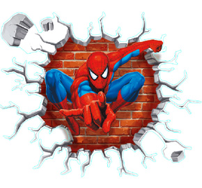 Decal dán tường hoạt hình người nhện Spider man. * Decal dán tường giúp không gian của bạn thêm phần sinh động và ngộ nghĩnh 
* Phù hợp với nhiều không gian như phòng khách, phòng ngủ, phòng trẻ em,...
* Hình ảnh ngộ nghĩnh, đáng yêu mang đến không gian thật sinh động và tươi tắn cho tổ ấm của bạn.
Sản phẩm không bị phai màu, dễ dàng lau chùi và thay đổi decal mới, có thể dán trên gạch men hoặc tường.
Chất liệu keo trong cán lụa bóng, dày, độ bám dính tốt, không gây hại đến sức khoẻ, thân thiện với môi trường
* Kích thước 45*45