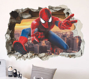 Giấy decal dán tường người nhện spiderman xuyên tường. Decal dán tường giúp không gian của bạn thêm phần sinh động và ngộ nghĩnh </Br>
* Phù hợp với nhiều không gian như phòng khách, phòng ngủ, phòng trẻ em,...</Br>
* Hình ảnh ngộ nghĩnh, đáng yêu mang đến không gian thật sinh động và tươi tắn cho tổ ấm của bạn.</Br>
Sản phẩm không bị phai màu, dễ dàng lau chùi và thay đổi decal mới, có thể dán trên gạch men hoặc tường.</Br>
Chất liệu keo trong cán lụa bóng, dày, độ bám dính tốt, không gây hại đến sức khoẻ, thân thiện với môi trường.</Br>
* Kích thước: nguyên tấm tạo hình người nhện xuyên tường, kích cõ 50*70cm