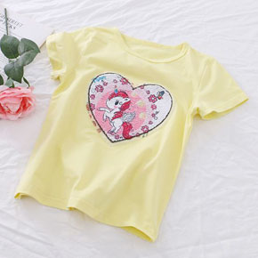 Áo thun cotton vuốt kim sa đổi màu bé gái pony. size 110,120,130,140 bé 13-26kg, vải thun cotton 4 chiều mịn đẹp, hình vuốt kim sa đổi màu ngựa pony kỳ lân ( đổi từ pony sang chữ happy day), hàng Richlai  Quảng Châu loại 1 dep hơn hình
