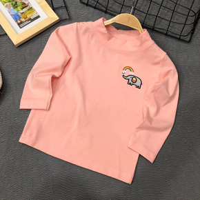 Áo thun cotton tay dài cổ lọ thêu voi con dễ thương. size 2-15t, bé 10-45kg, vải thun cotton 100%, mềm mại, co dản, hút mồ hôi, cổ lọ giữ ấm cho be khi trời se lạnh, Việt Nam