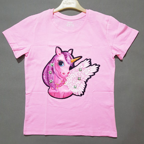 Áo thun cotton kim sa ngựa pony unicorn chớp đèn cho bé gái. size 120-150, bé 17-43kg, thun cotton mềm mại, co dãn tố, hình đính kim sa ngựa pony có sừng và cánh, chớp dèn sáng khi chạm tay cho con gái