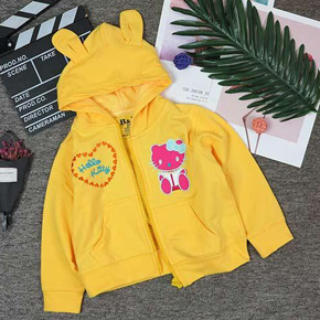 Áo khoác tai thỏ bé gái thêu kitty. size 1-7t, bé 9-24kg, vải thun da cá mềm mại, co dãn tốt, 2 tai thỏ dễ thương, hình thêu kitty dễ thương cho bé gái, Việt Nam