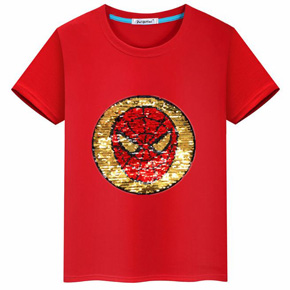 Áo thun cotton kim sa vuốt đổi màu hoạt hình người nhện. size 110-150, bé 14-42kg, vải thun cotton 100%, mềm mại, co dãn, hình đính kim sa vuốt đổi màu và đổi hình người nhện( đổi từ spiderman sang ngôi sao đội trưởng Mỹ), hàng nhập Quảng Châu loại 1 cao cấp, 100% như hình