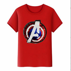 Áo thun cotton kim sa vuốt đổi màu đội trưởng mỹ capatain american. size 110-150, bé 14-42kg, vải thun cotton 100%, mềm mại, co dãn, hình đính kim sa vuốt đổi màu đội trưởng Mỹ captain Amercan cho bé trai, hàng nhập Quảng Châu loại 1 cao cấp, 100% như hình
