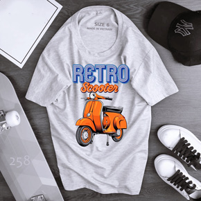 Áo thun cotton loai 1 in xe scooter siêu cute cho bé 10-60kg. * size 3-18 tương ưng 12-60kg, thích hợp cho bé và cả gia đình </Br>
* vải cotton 4 chiều  loại 1, mềm mại, mướt tay, co dãn tốt, không xù lông, không bai nhảo, thấm hút mồ hôi, màu xám sang chảnh</Br>
* Hình in pet siêu xe scooter hot trend cho mùa hè năng động, công nghệ in mới, sắc nét, không bay màu, không bong tróc, bao giặt máy </Br>
* From suông dài, thích hợp cho cả bé trai và bé gái, đi hoc, đi du lịch, đi chơi, chụp ảnh thời trang </BR>
bảng size tham khảo, chuẩn mặc vừa dẹp bé nào thich mặc rộng, có bụng, hoăcc thích form giấu quần có thể nâng 1 size , áo được đo lúc chưa kéo dãn, kéo dãn thêm duoc 1-3cm </Br>
3:  11-14kg </Br>
4: 13-15kg </Br>
5: 16-18kg </Br>
6: 18-20kg </Br>
7: 21-23kg </Br>
8: 23-26kg </Br>
9; dài áo 48cm, ngang áo 39cm, 26-29kg tùy chiều cao </BR>
10: dài áo 49cm, ngang áo 40cm, 29-32kg tùy chiều cao </Br>
11: dài áo 51cm, ngang áo 41cm, 32-35kg tùy chiều cao </BR>
12: dài áo 53cm, ngang áo 42cm, 35-38kg tùy chiều cao </BR>
13: dài áo 55cm, ngang áo 43cm, 38-42kg tùy chiều cao </BR>
14: dài áo 57cm, ngang áo 44cm, 43-46kg tùy chiều cao </BR>
15: dài áo 58cm, ngang áo 45cm, 47-50kg tùy chiều cao </BR>
16: dài áo 60cm, ngang áo 46cm, 51-54kg tùy chiều cao </BR>
17: dài áo 62cm, ngang áo 48cm, 54-57kg tùy chiều cao </BR>
18: dài áo 63cm, ngang áo 49cm, 57-60kg tùy chiều cao </BR>
Gia áo từ 115-150k tùy size
