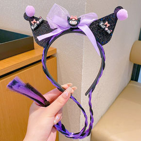 Băng đô cài đầu tóc bím giả dài sừng gấu kuromi cho bé gái. freesize cho bé gái 2-12 tuổi, cho bé hóa thân thành gấu kuromi màu tím hotttrend