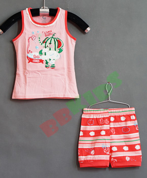 Bộ thun bé gái mùa hè thêu Voi dưa hấu, . size 95,100,110,120,130,140 bé từ 12-30kg, thun cotton 100%, co giãn 4 chiều, thoáng mát, thêu chú voi con ngộ nghĩnh
