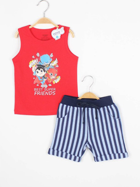 Bộ thun sát nách bé trai in siêu nhân quần soc da cá. size 2-9t, bé 11-28kg, áo thun cotton 4 chiều hàng đẹp, mát, thấm mồ hôi,  hình in 3 người bạn siêu nhân, quần thun da cá sọc nam tính cho bé trai, Yoyo Việt nam