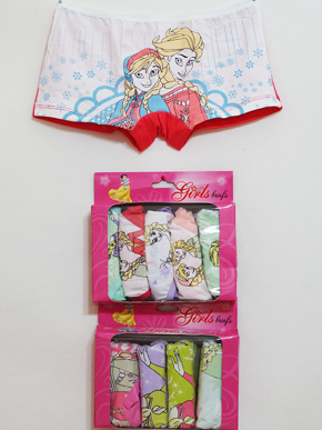 Hộp 5 quần chip đùi bé gái in công chúa Elsa và Anna. chất liệu cotton mềm mát, hình in nước công chúa cho bé gái, dạng quần chip đùi, size bé 18-40kg, Việt Nam