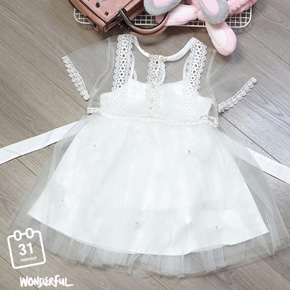 Bộ đầm trắng phong cách hanbook kèm áo khoác ren bé gái. size 8-12t,, bé 20-38kg, đầm phi 2 dây nhẹ nhàng, lót kate thoáng mát, tùng 3 lớp xòe, kèm áo khoác ren nhẹ thời trang phối hạt bẹt, phong cách hanbook siêu yêu cho bé gái dự da tiệc, sinh nhật, lễ tết, Việt Nam