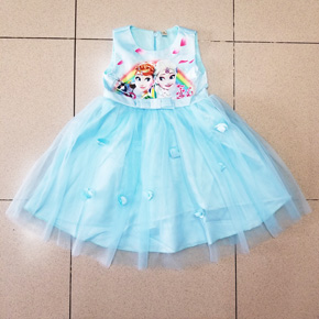 Đầm voan công chúa elsa kết hoa cho bé gái. size 3-10t, bé 11-29kg, thân trên vải phi bóng in 3d công chúa elsa và anna, tùng 3 lớp kết hoa dễ thương cho bé gái, Việt Nam