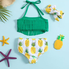 Đồ bơi  bikini 2 mảnh họa tiết quả thơm dễ thương cho bé gái nhỏ 7-12kg. size 80,90,100 tuong ứng bé 7-12kg </Br>
Chất liệu vải polyester mềm, co dãn , không thấm nước </Br>
kiểu bikini 2 mảnh, họa tiết quả thơm dễ thương cho bé gái nhỏ di biển đi bơi, kèm băng dô đầu cho bé </Br>
bảng size tham khảo </Br>
80: 7-9kg </Br>
90: 9-11kg </Br>
100: 11-13kg
