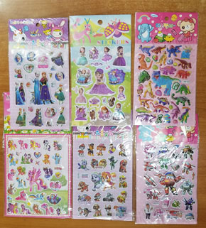 Sticker hình nổi elsa sofia khủng long pony paw xe poli. cỡ trung, nguyên tam 22 *13cm ( hình dán 16cm*11cm), nhiều hình cho bé trai và gái,  Giá 1 cái 10k. combo 5 tấm 40k