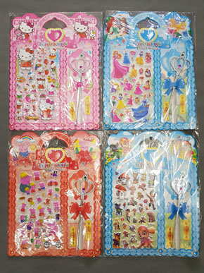 Bộ sticker hình nổi và cây đũa thần hình kitty, công chúa, peppa paw. kích cỡ 1 tấm 33*25cm, gồm 1 phần stikcer và 1 cây đũa nhựa cho bé gái, 4 màu kitty, công chúa disney, heo peppa, chó cứu hộ paw